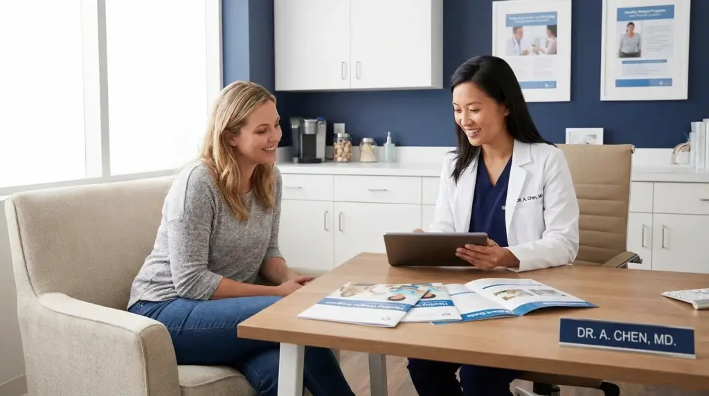 Patient asking questions about medical weight loss program